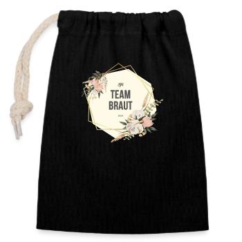 Team Braut JGA Boho floral - Verschließbarer Geschenkbeutel aus Baumwolle (14x20cm) - Schwarz - Vorne