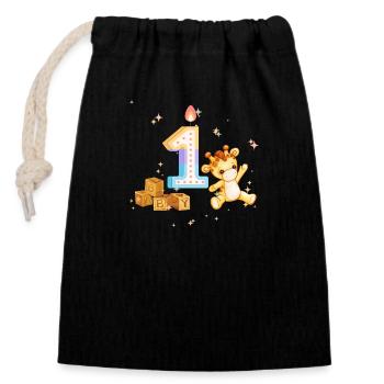 1. Geburtstag Baby - Verschließbarer Geschenkbeutel aus Baumwolle (14x20cm) - Schwarz - Vorne