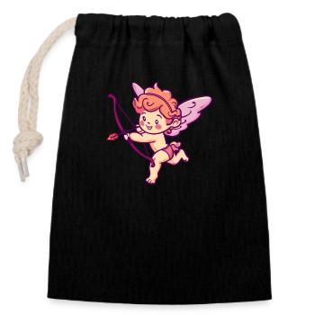 Valentine's Day Angel Bow and Arrow Cupid - Closable cotton gift bag (14x20cm) - black - Front