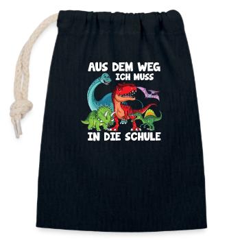 Aus dem Weg ich muss in die Schule Dino - Verschließbarer Geschenkbeutel aus Baumwolle (14x20cm) - Navy - Vorne