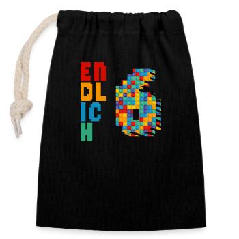 Finally 6 building blocks - Closable cotton gift bag (14x20cm) - black - Front