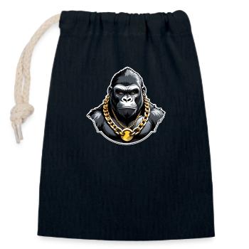Gorilla mit Goldkette - Verschließbarer Geschenkbeutel aus Baumwolle (14x20cm) - Navy - Vorne