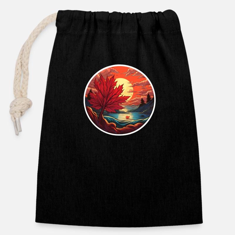 Maple leaf at sunset - Closable cotton gift bag (14x20cm) - black