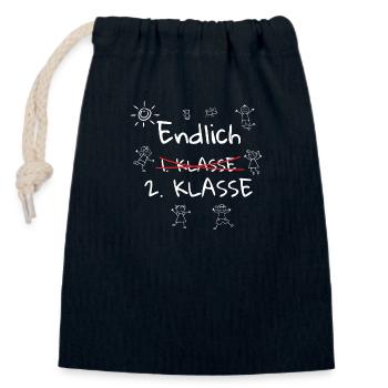 Endlich 2. Klasse Schulkind Zweite Klasse - Verschließbarer Geschenkbeutel aus Baumwolle (14x20cm) - Navy - Vorne