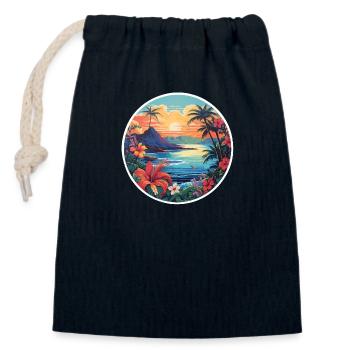 Tropical paradise - Closable cotton gift bag (14x20cm) - navy - Front