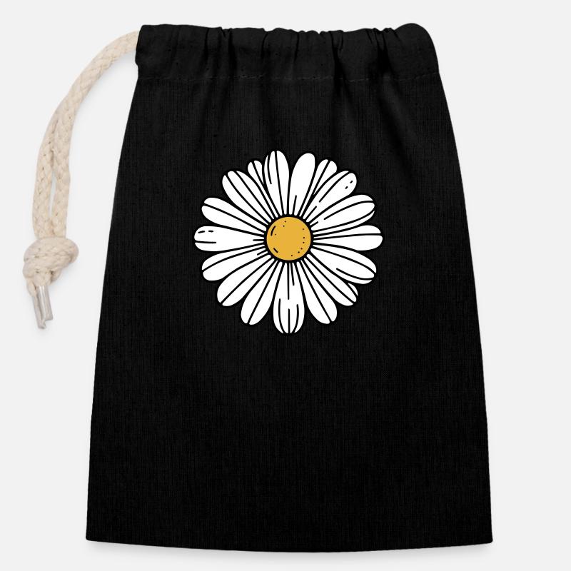 Marguerite - Sac cadeau en coton avec cordon (14 x 20 cm) - noir