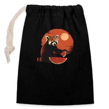 Red Panda Cat Bear Red Panda Watermelon - Closable cotton gift bag (14x20cm) - black - Front