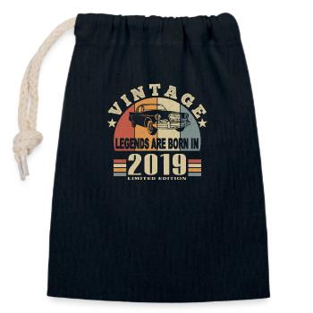 Vintage 2019 Legend Born - Sac cadeau en coton avec cordon (14 x 20 cm) - bleu marine - Devant
