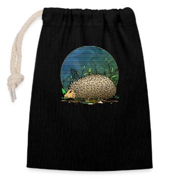 Igel - Verschließbarer Geschenkbeutel aus Baumwolle (14x20cm) - Schwarz - Vorne
