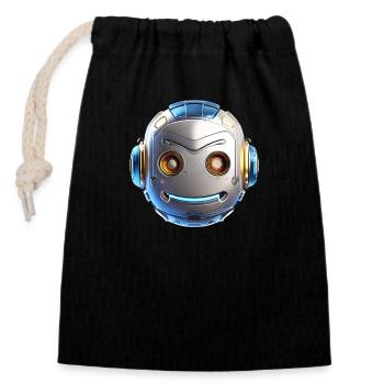 Robot head with cool details - Closable cotton gift bag (14x20cm) - black - Front