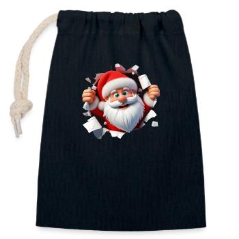 Santa im Loch von vorne 1 - Verschließbarer Geschenkbeutel aus Baumwolle (14x20cm) - Navy - Vorne