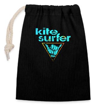 Kitesurfer - Verschließbarer Geschenkbeutel aus Baumwolle (14x20cm) - Schwarz - Vorne