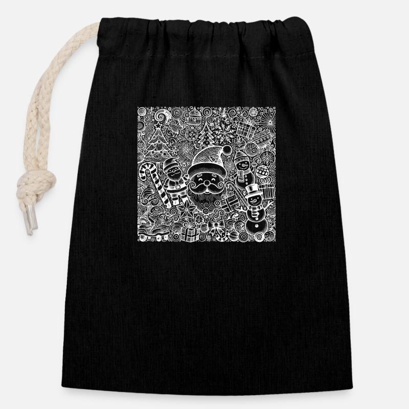 Noël - Sac cadeau en coton avec cordon (14 x 20 cm) - noir