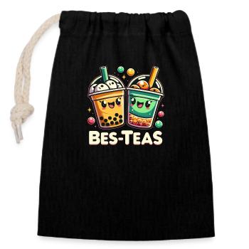 Bubble Tea Meilleurs amis - Sac cadeau en coton avec cordon (14 x 20 cm) - noir - Devant