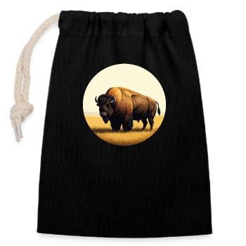Bisons in der Prärie - Verschließbarer Geschenkbeutel aus Baumwolle (14x20cm) - Schwarz - Vorne