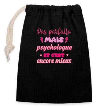Pas parfaite mais psychologue,idée cadeau - Sac cadeau en coton avec cordon (14 x 20 cm) - noir - Devant