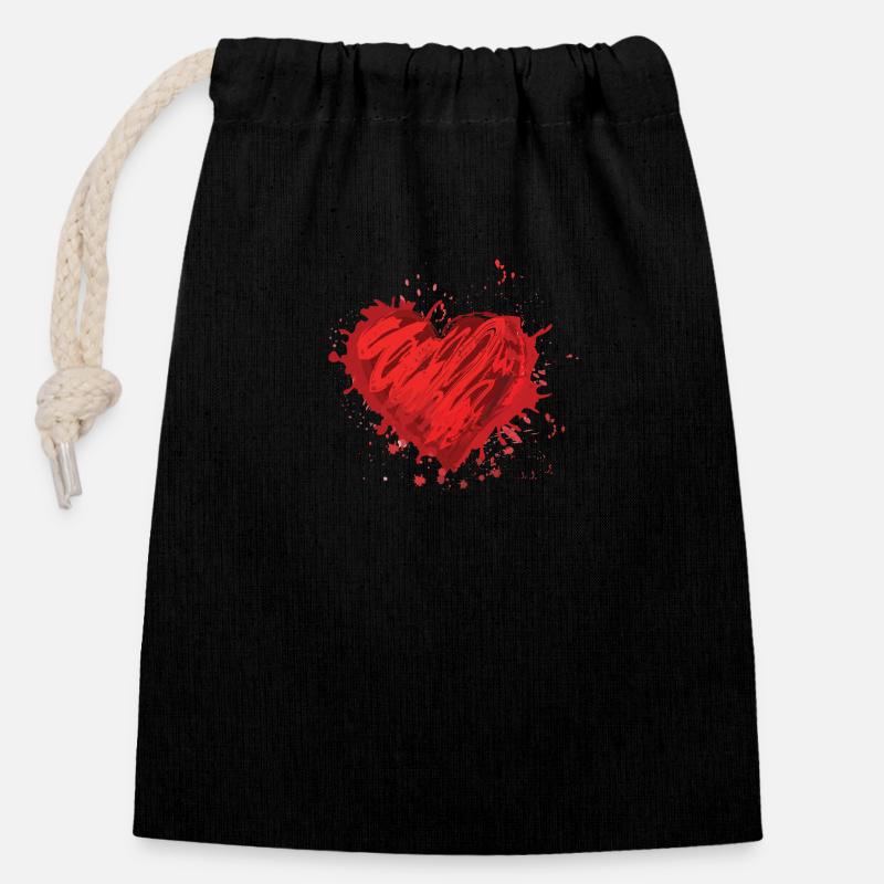 Coeur abstrait - Sac cadeau en coton avec cordon (14 x 20 cm) - noir
