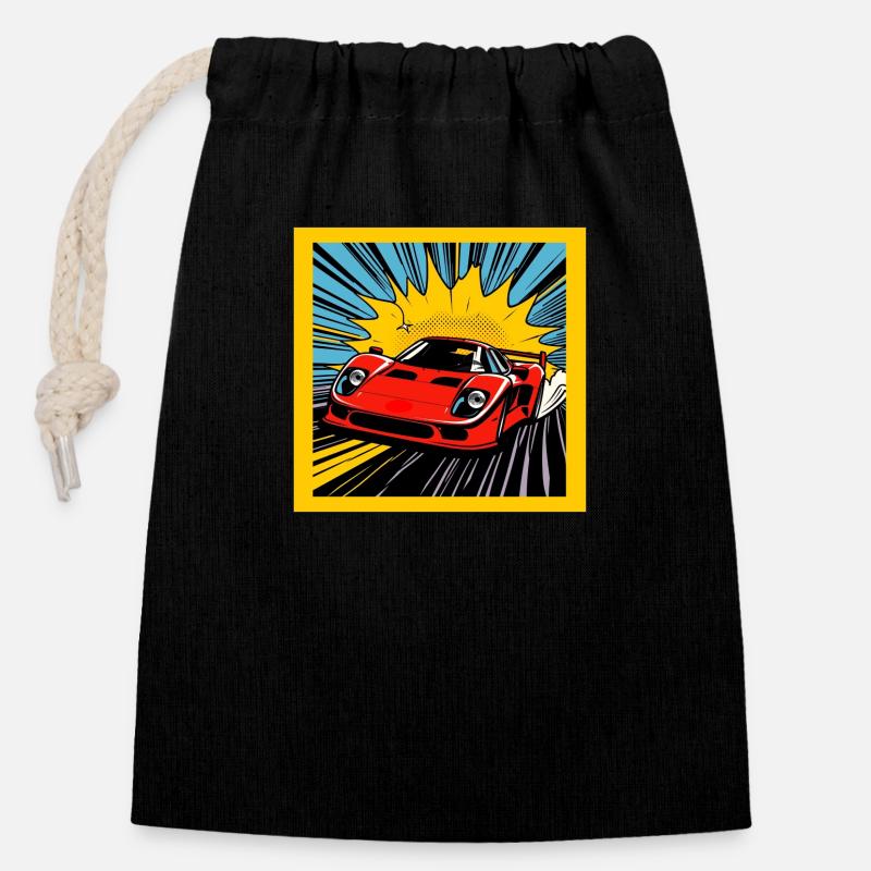 Voiture de sport - Sac cadeau en coton avec cordon (14 x 20 cm) - noir