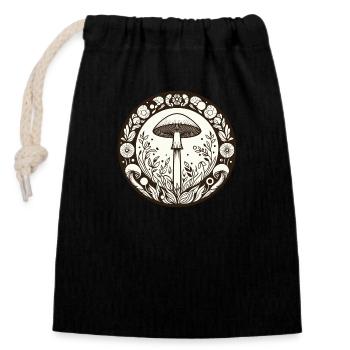 Mandala Champignon Mystique - Art Nouveau Botanique - Sac cadeau en coton avec cordon (14 x 20 cm) - noir - Devant