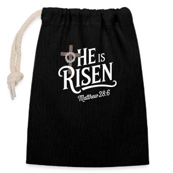 He rose on Christian faith Matthew 28:6 - Closable cotton gift bag (14x20cm) - black - Front