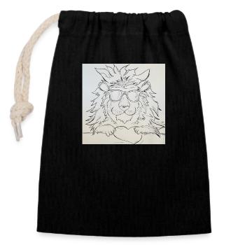 Lion : Amour avec le cœur - Sac cadeau en coton avec cordon (14 x 20 cm) - noir - Devant