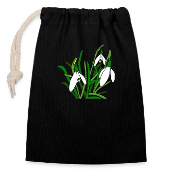 Snowdrops, flowers, petals, floral, spring - Closable cotton gift bag (14x20cm) - black - Front