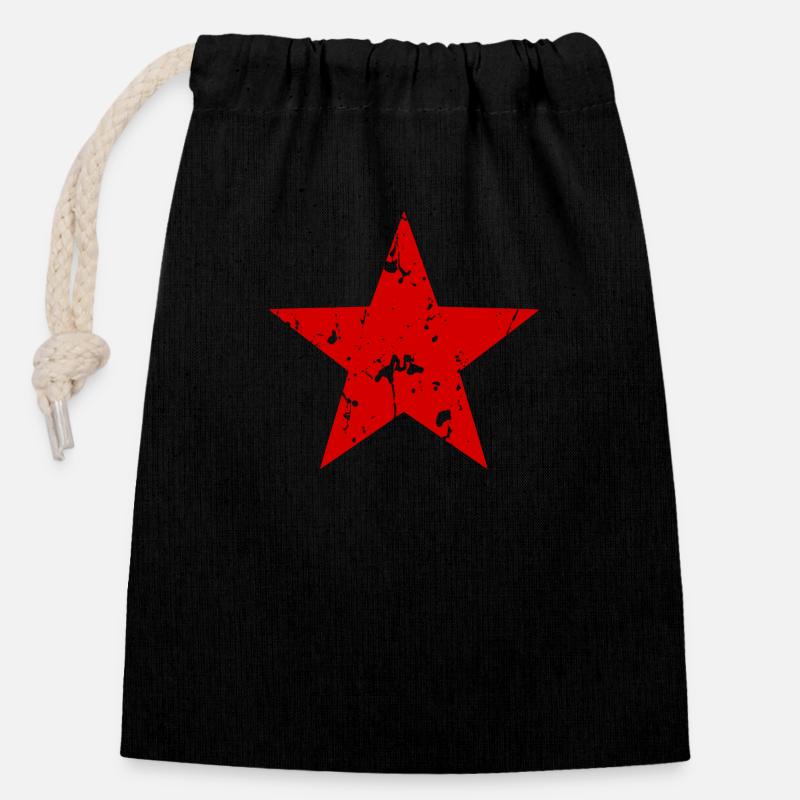 Etoile rouge - Sac cadeau en coton avec cordon (14 x 20 cm) - noir