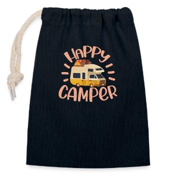 Happy Camper, Amateur de randonnée et de camping, Cadeau de camping-car - Sac cadeau en coton avec cordon (14 x 20 cm) - bleu marine - Devant
