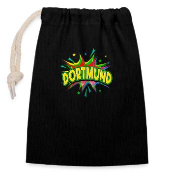 Dortmund Allemagne Ville Pop Art Bande dessinée - Sac cadeau en coton avec cordon (14 x 20 cm) - noir - Devant
