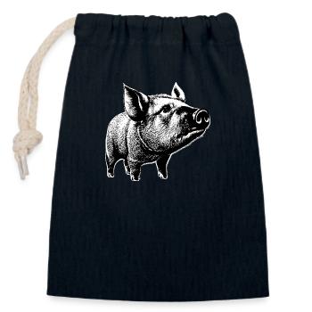 porc doux porcs porcs animaux animaux 1 - Sac cadeau en coton avec cordon (14 x 20 cm) - bleu marine - Devant