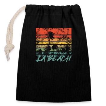 L.A. Beach - Los Angeles Palms Retro - Sac cadeau en coton avec cordon (14 x 20 cm) - noir - Devant