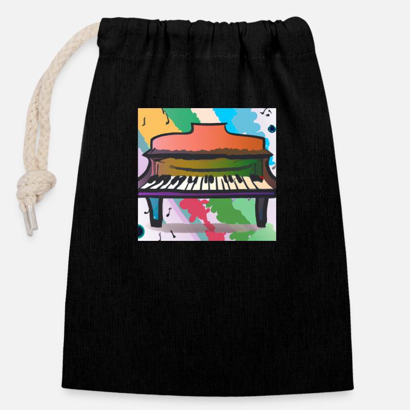 Piano coloré - Sac cadeau en coton avec cordon (14 x 20 cm) - noir