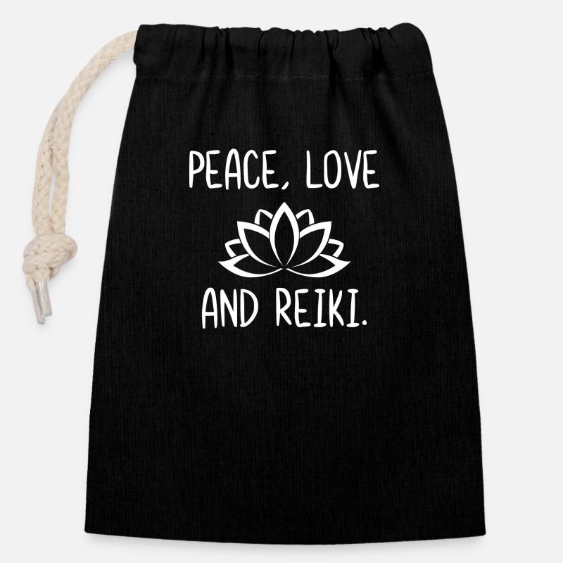 Peace Love and Reiki - Closable cotton gift bag (14x20cm) - black
