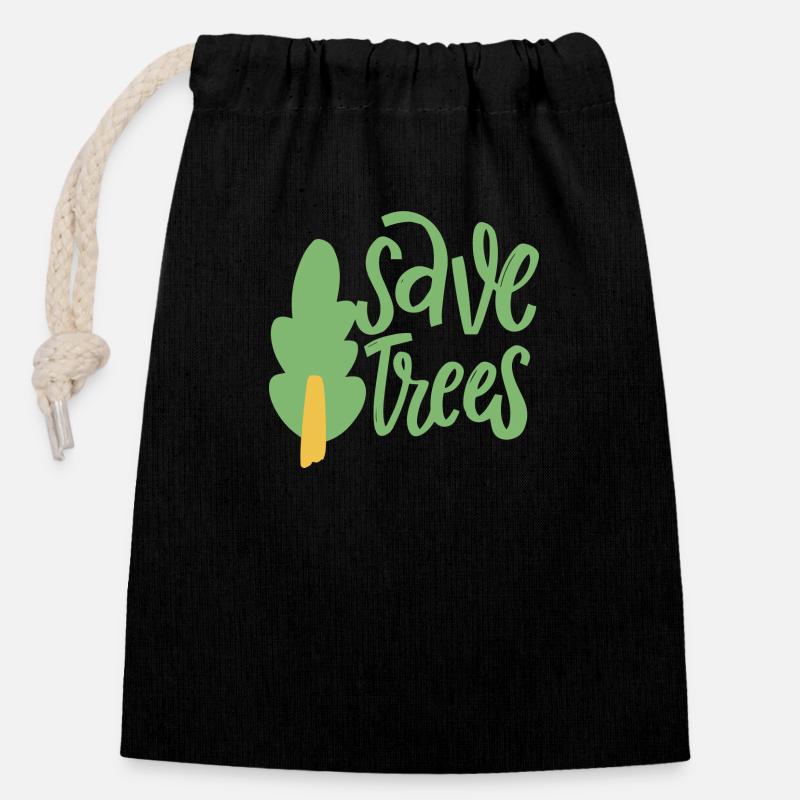 Sauver les arbres - Sac cadeau en coton avec cordon (14 x 20 cm) - noir