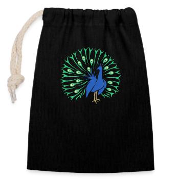 Pfau - Verschließbarer Geschenkbeutel aus Baumwolle (14x20cm) - Schwarz - Vorne