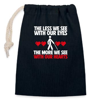 Less We See with Our Eyes More We See with hearts - Closable cotton gift bag (14x20cm) - navy - Front
