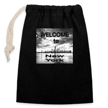 Bienvenue chez New York Design - Sac cadeau en coton avec cordon (14 x 20 cm) - noir - Devant
