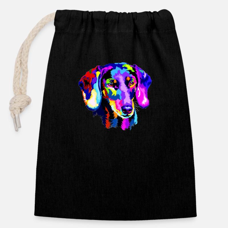 Teckel stylisé - Sac cadeau en coton avec cordon (14 x 20 cm) - noir
