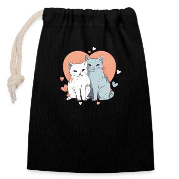 Amour du chat - Sac cadeau en coton avec cordon (14 x 20 cm) - noir - Devant