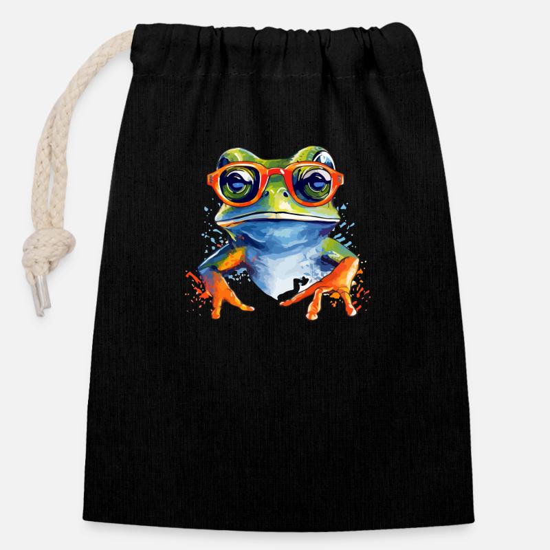 Gret der Frosch - Verschließbarer Geschenkbeutel aus Baumwolle (14x20cm) - Schwarz