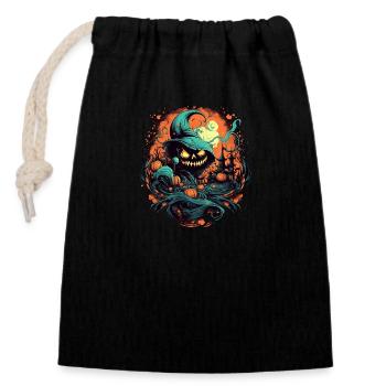 Halloween - Sac cadeau en coton avec cordon (14 x 20 cm) - noir - Devant