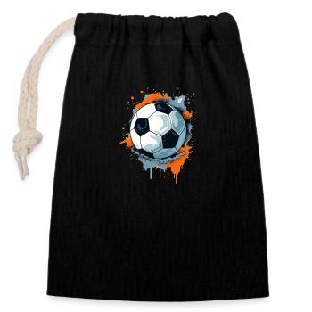 Fußball Ball - Verschließbarer Geschenkbeutel aus Baumwolle (14x20cm) - Schwarz - Vorne