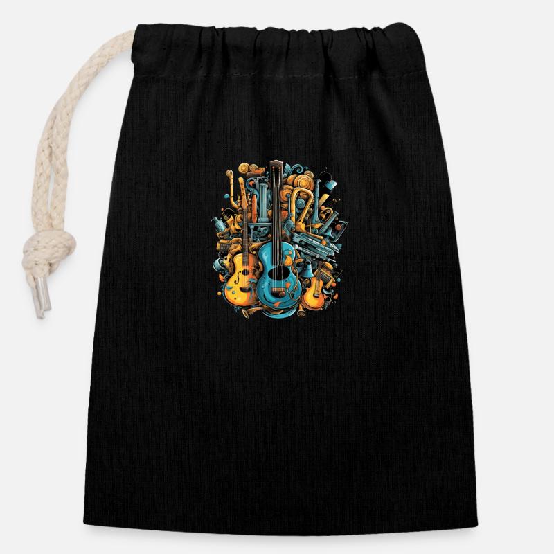 Instruments de musique - Sac cadeau en coton avec cordon (14 x 20 cm) - noir