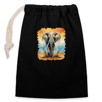 Éléphant - Sac cadeau en coton avec cordon (14 x 20 cm) - noir - Devant