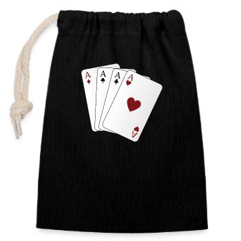 Spielkarten Ass - Verschließbarer Geschenkbeutel aus Baumwolle (14x20cm) - Schwarz - Vorne