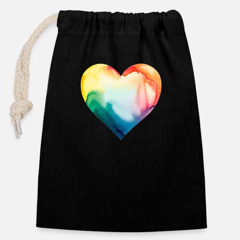 Lgbt Herz Regenbogen - Verschließbarer Geschenkbeutel aus Baumwolle (14x20cm) - Schwarz
