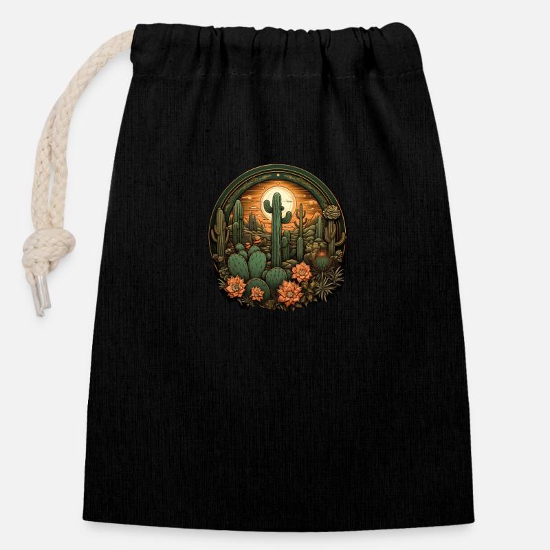 Cactus - Closable cotton gift bag (14x20cm) - black