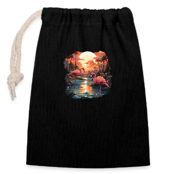 Flamant - Sac cadeau en coton avec cordon (14 x 20 cm) - noir - Devant