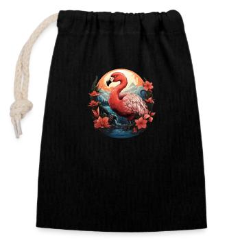 Flamant - Sac cadeau en coton avec cordon (14 x 20 cm) - noir - Devant