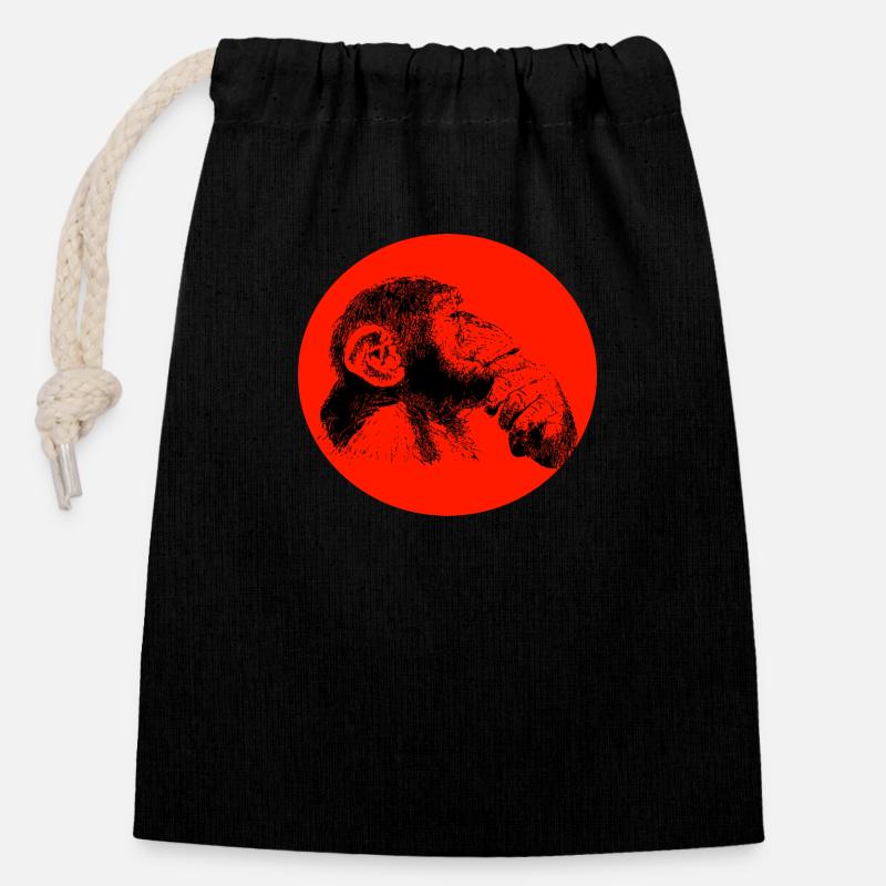 Pensez singe chimpanzé - Sac cadeau en coton avec cordon (14 x 20 cm) - noir
